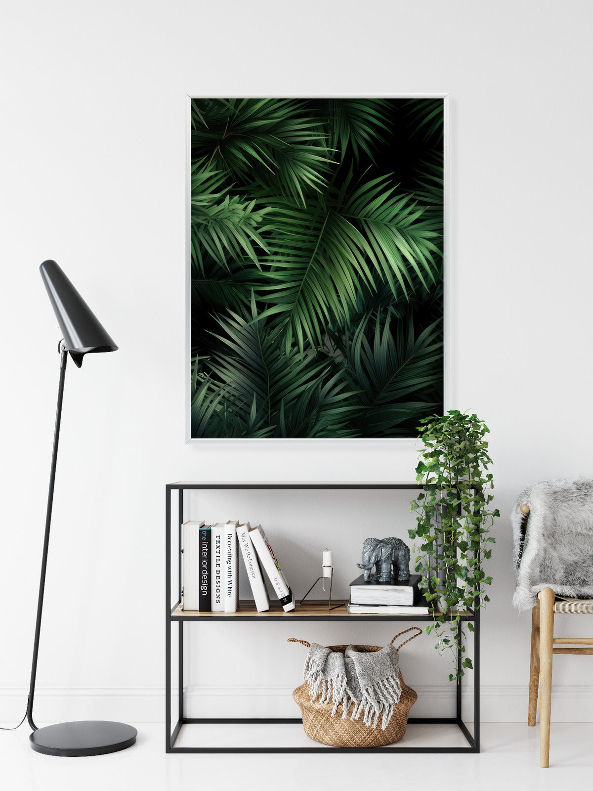 Poster Dunkle Bambusblätter Rahmen Holz Mit Passepartout Farbe Natürlich