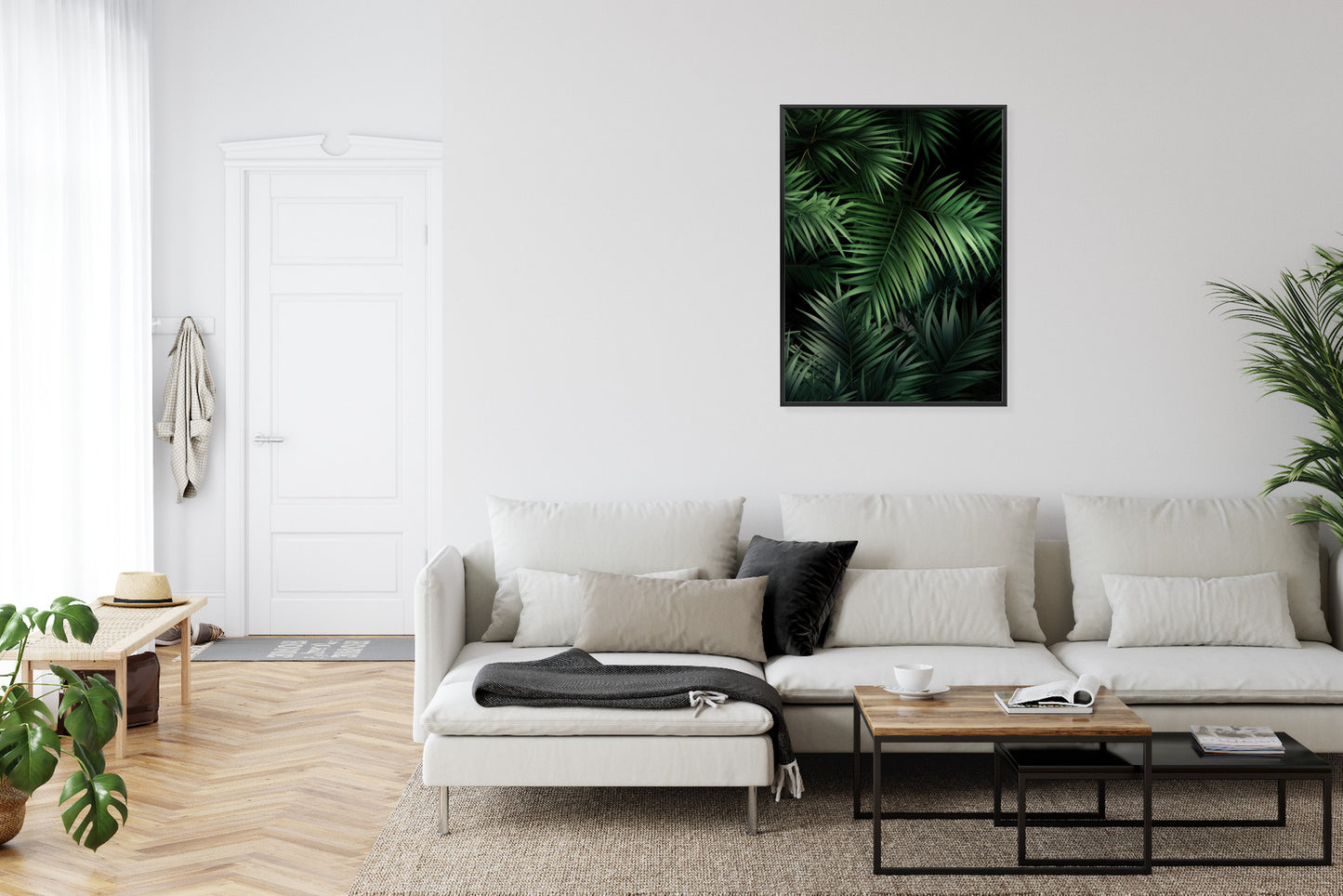Poster Dunkle Bambusblätter Rahmen Holz Mit Passepartout Farbe Natürlich