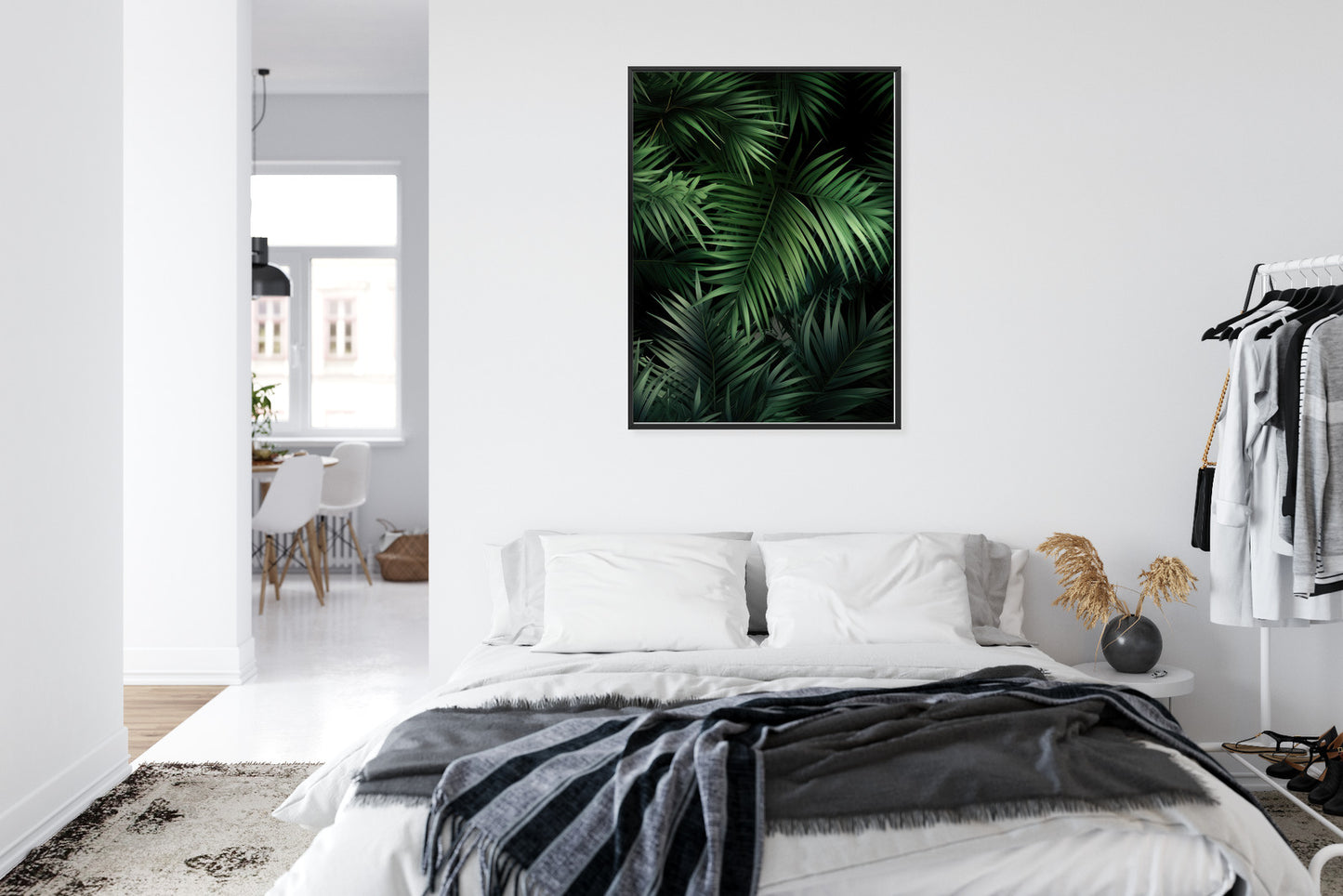 Poster Dunkle Bambusblätter Rahmen Holz Mit Passepartout Farbe Natürlich