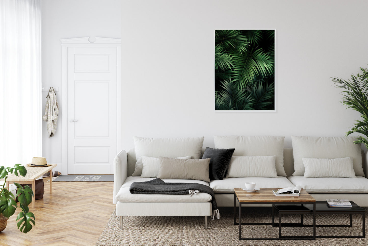 Poster Dunkle Bambusblätter Rahmen Holz Mit Passepartout Farbe Natürlich