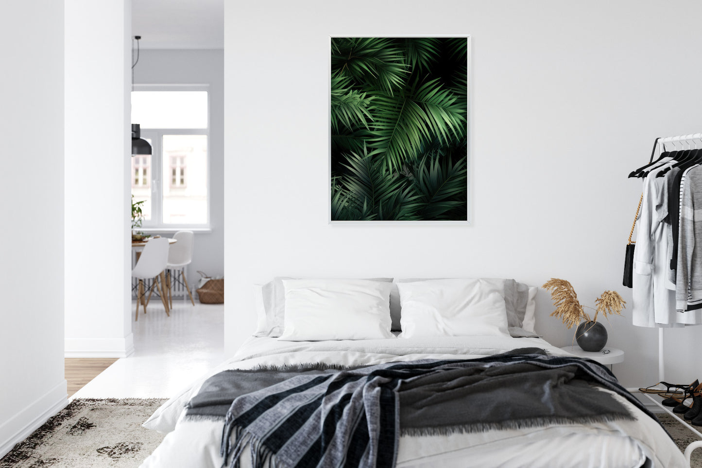 Poster Dunkle Bambusblätter Rahmen Holz Mit Passepartout Farbe Natürlich