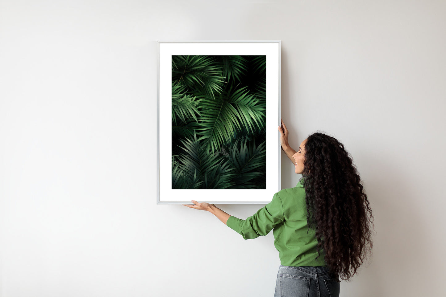 Poster Dunkle Bambusblätter Rahmen Holz Mit Passepartout Farbe Natürlich