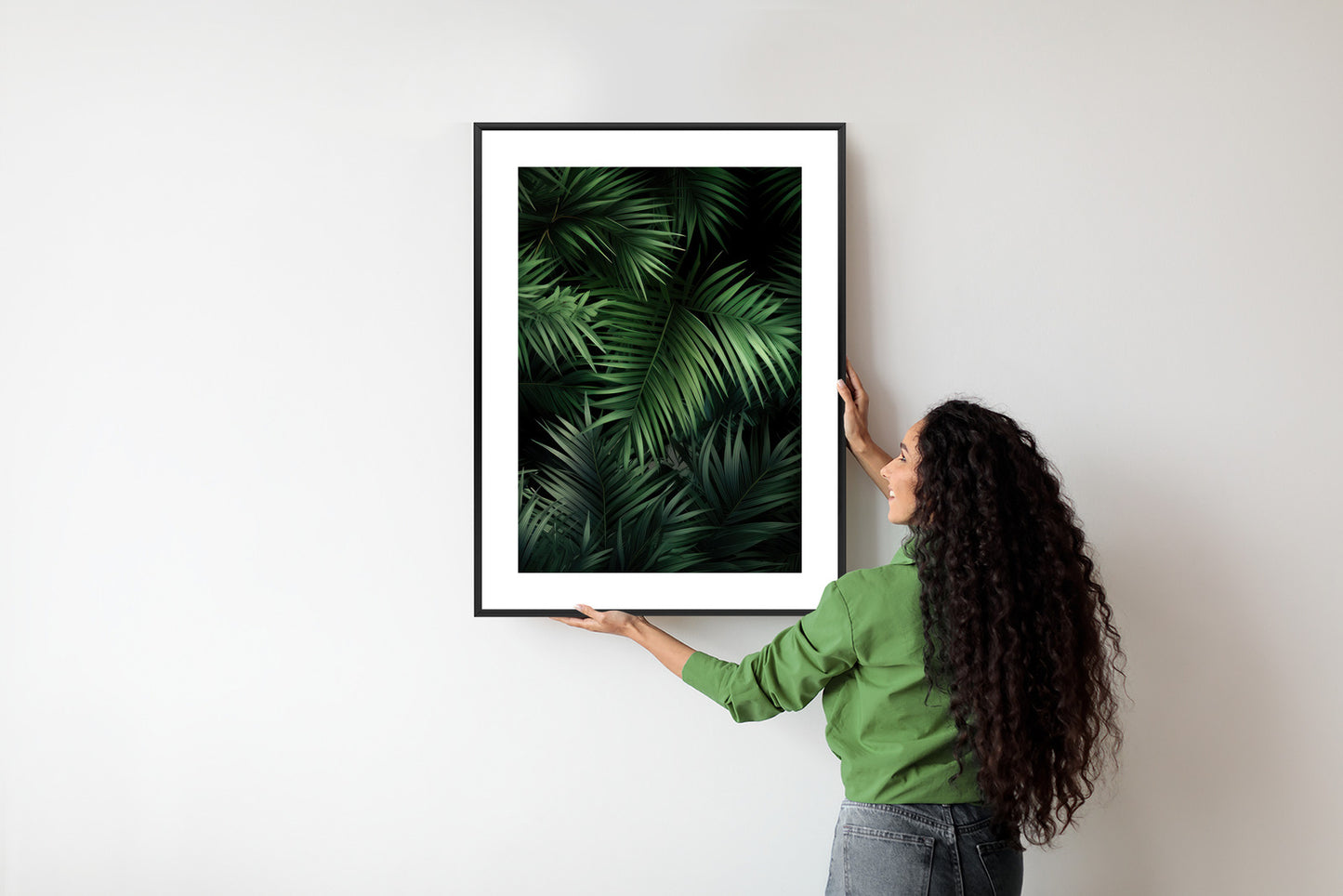 Poster Dunkle Bambusblätter Rahmen Holz Mit Passepartout Farbe Natürlich