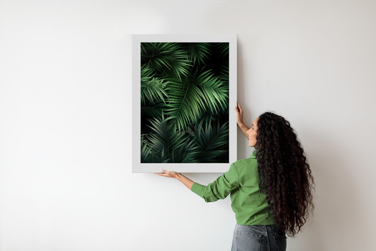 Poster Dunkle Bambusblätter Rahmen Holz Mit Passepartout Farbe Natürlich