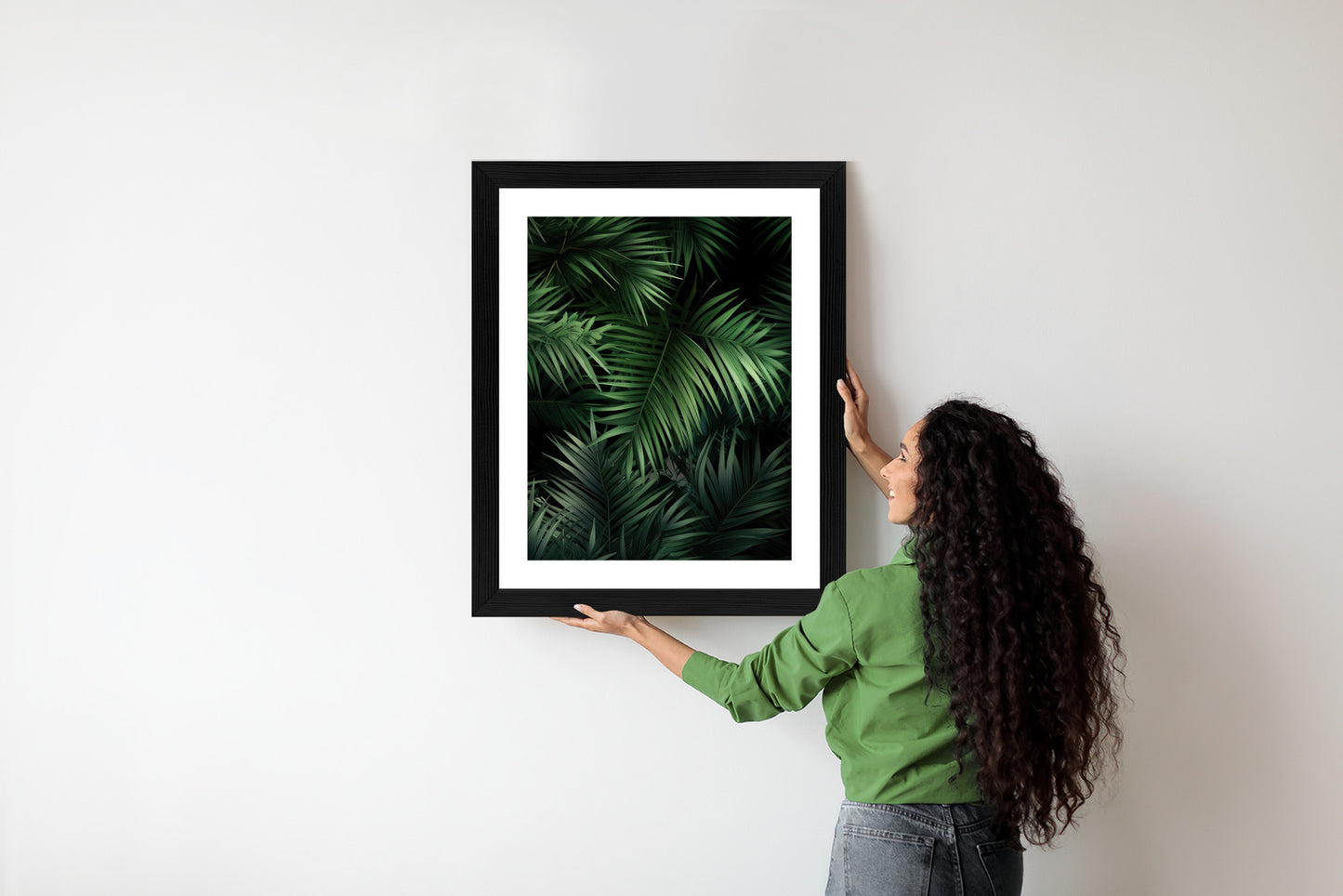 Poster Dunkle Bambusblätter Rahmen Holz Mit Passepartout Farbe Natürlich