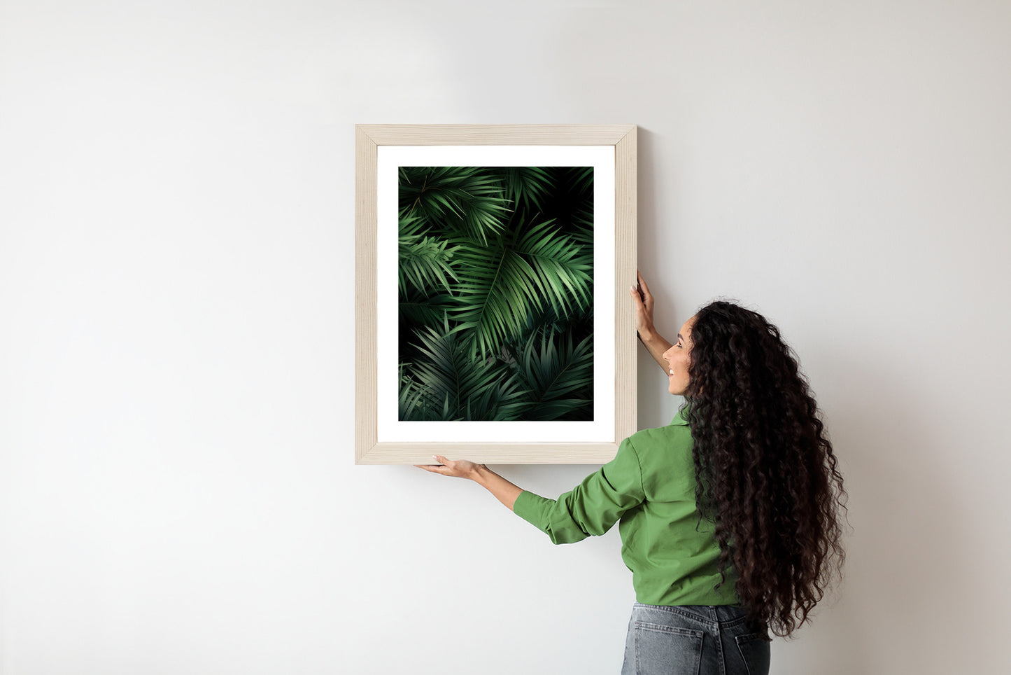 Poster Dunkle Bambusblätter Rahmen Holz Mit Passepartout Farbe Natürlich