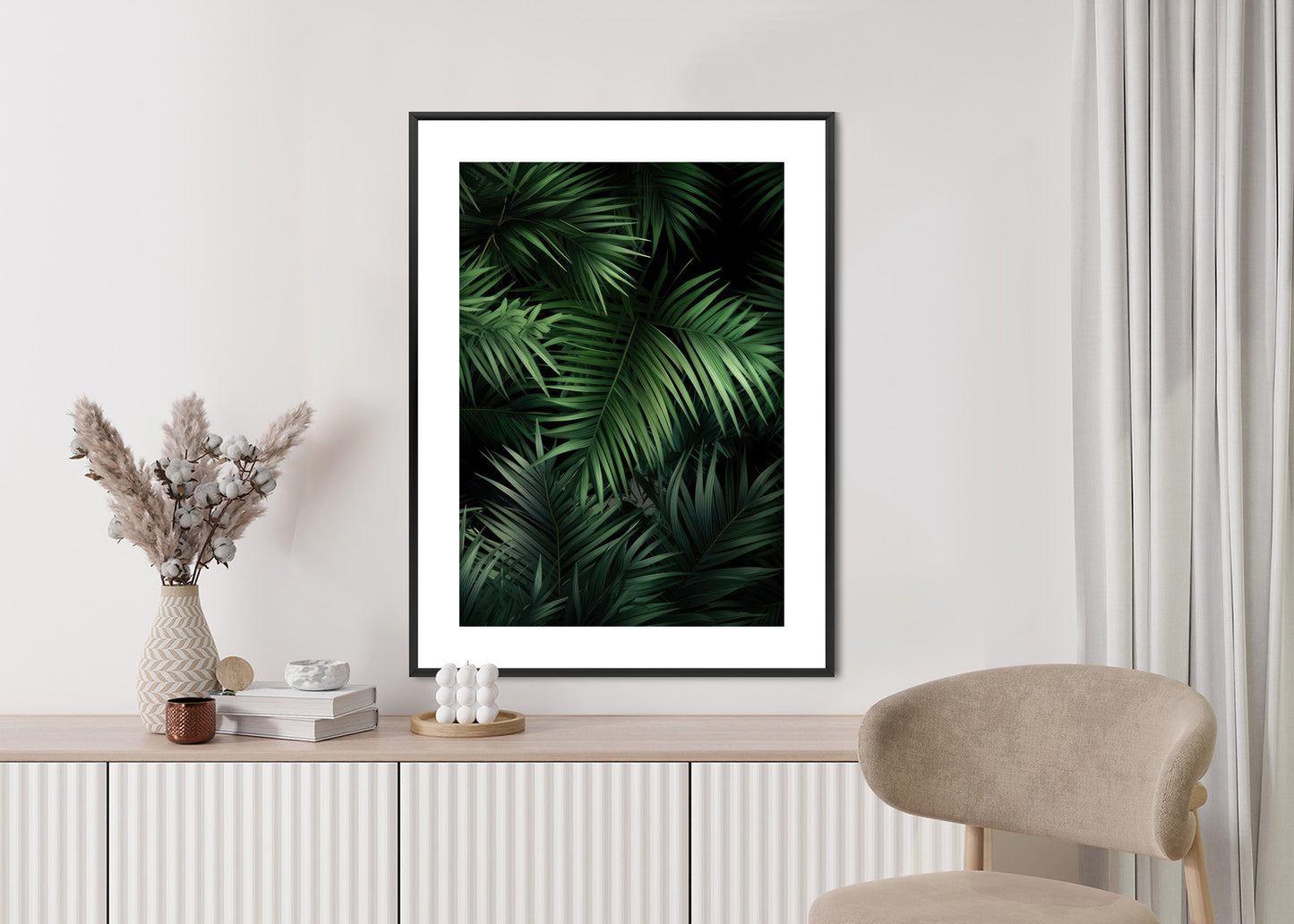 Poster Dunkle Bambusblätter Rahmen Holz Mit Passepartout Farbe Natürlich