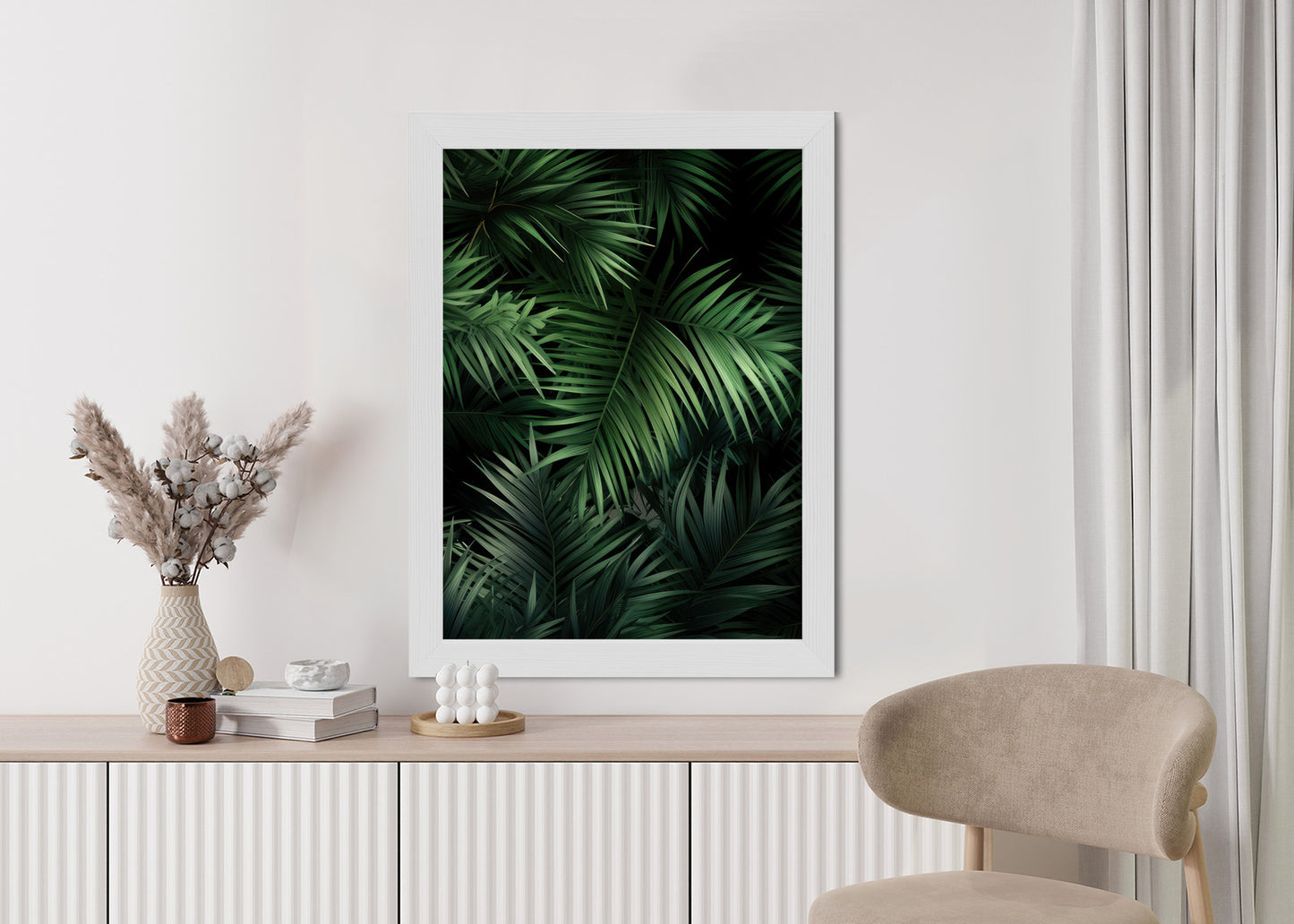 Poster Dunkle Bambusblätter Rahmen Holz Mit Passepartout Farbe Natürlich