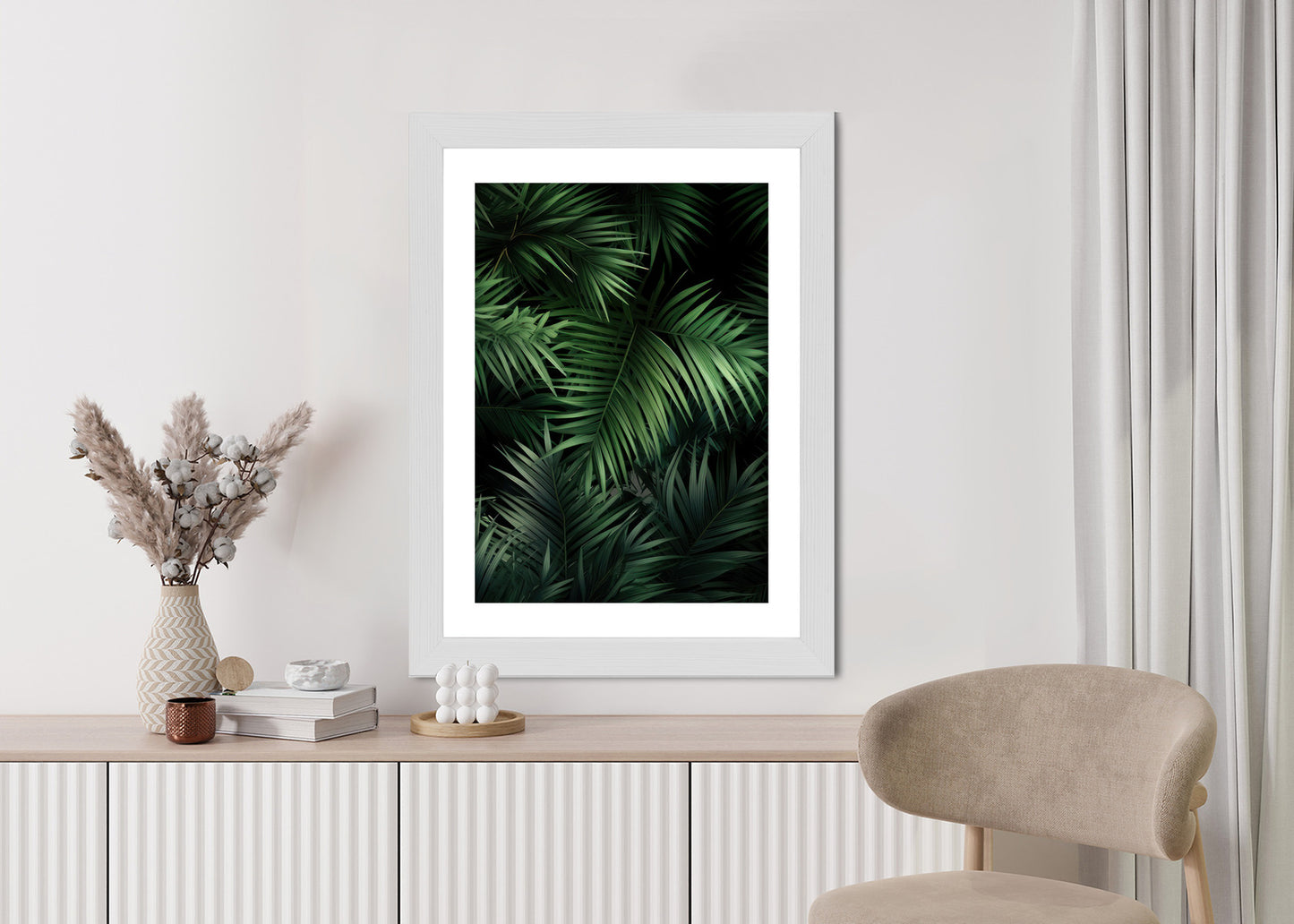 Poster Dunkle Bambusblätter Rahmen Holz Mit Passepartout Farbe Natürlich