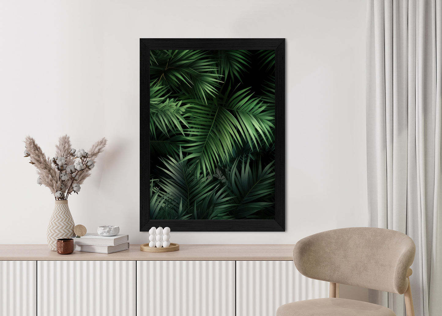 Poster Dunkle Bambusblätter Rahmen Holz Mit Passepartout Farbe Natürlich