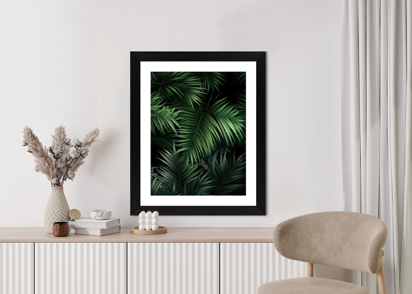 Poster Dunkle Bambusblätter Rahmen Holz Mit Passepartout Farbe Natürlich