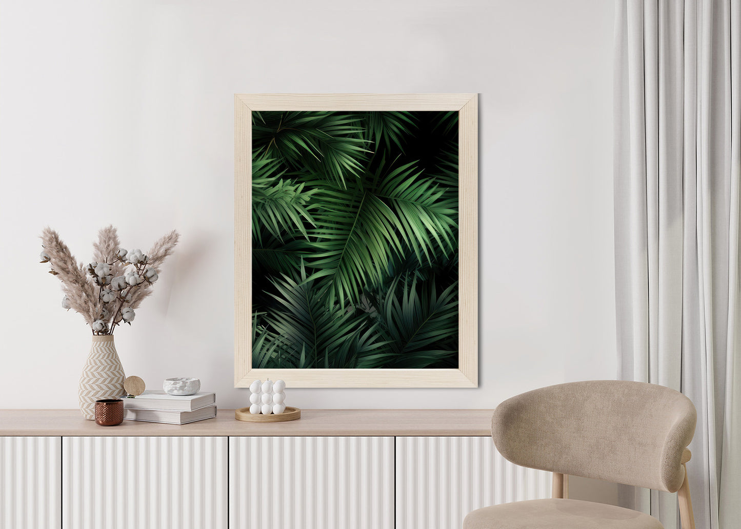 Poster Dunkle Bambusblätter Rahmen Holz Mit Passepartout Farbe Natürlich