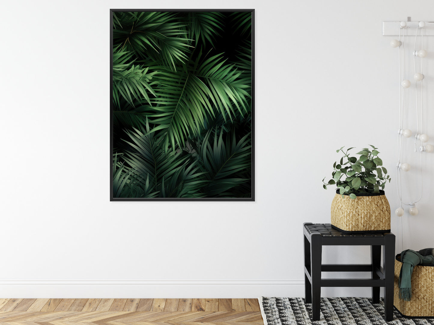 Poster Dunkle Bambusblätter Rahmen Holz Mit Passepartout Farbe Natürlich
