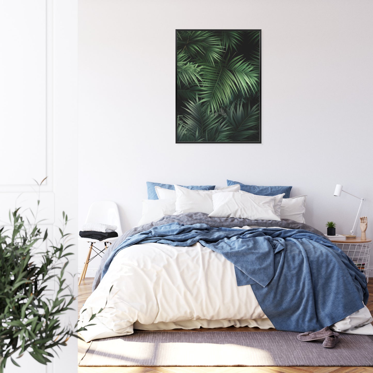 Poster Dunkle Bambusblätter Rahmen Holz Mit Passepartout Farbe Natürlich
