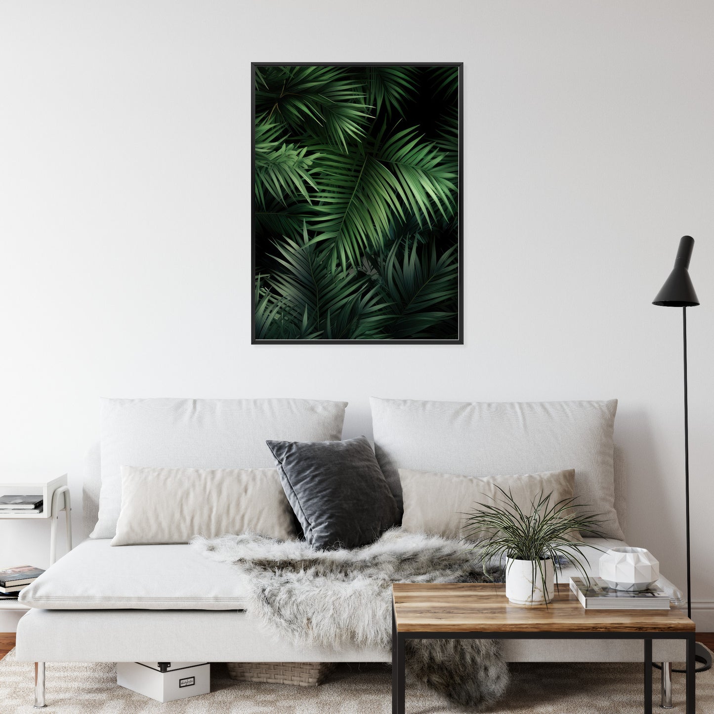 Poster Dunkle Bambusblätter Rahmen Holz Mit Passepartout Farbe Natürlich