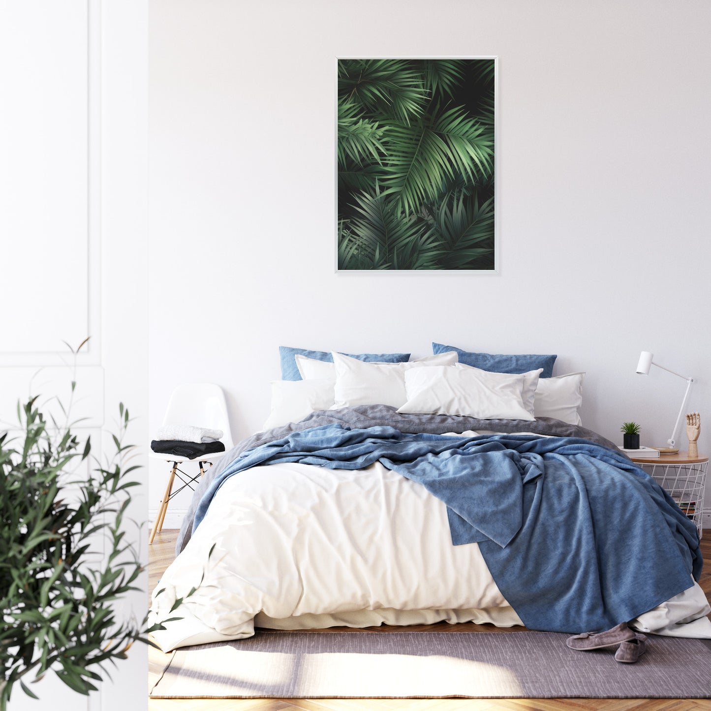 Poster Dunkle Bambusblätter Rahmen Holz Mit Passepartout Farbe Natürlich