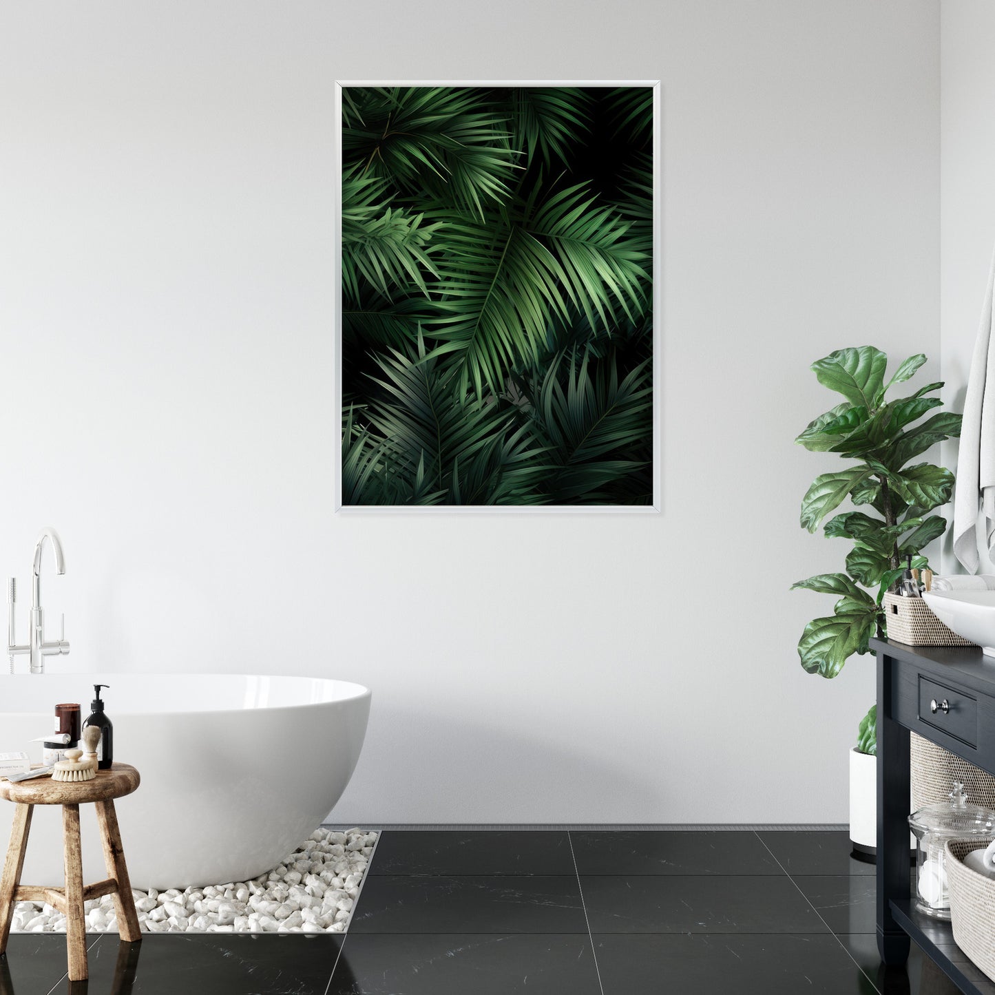 Poster Dunkle Bambusblätter Rahmen Holz Mit Passepartout Farbe Natürlich