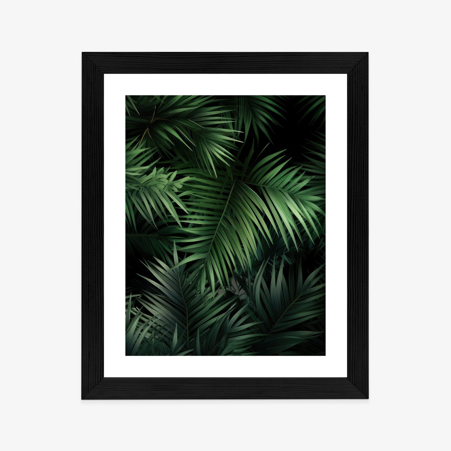 Poster Dunkle Bambusblätter Rahmen Holz Mit Passepartout Farbe Natürlich