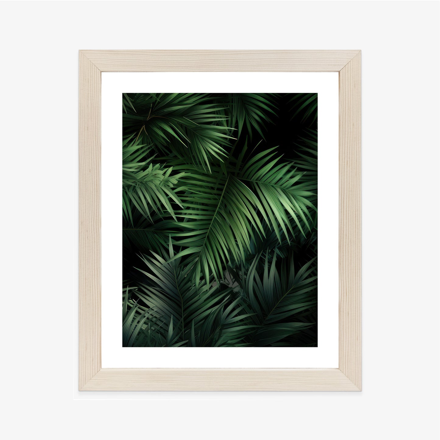 Poster Dunkle Bambusblätter Rahmen Holz Mit Passepartout Farbe Natürlich
