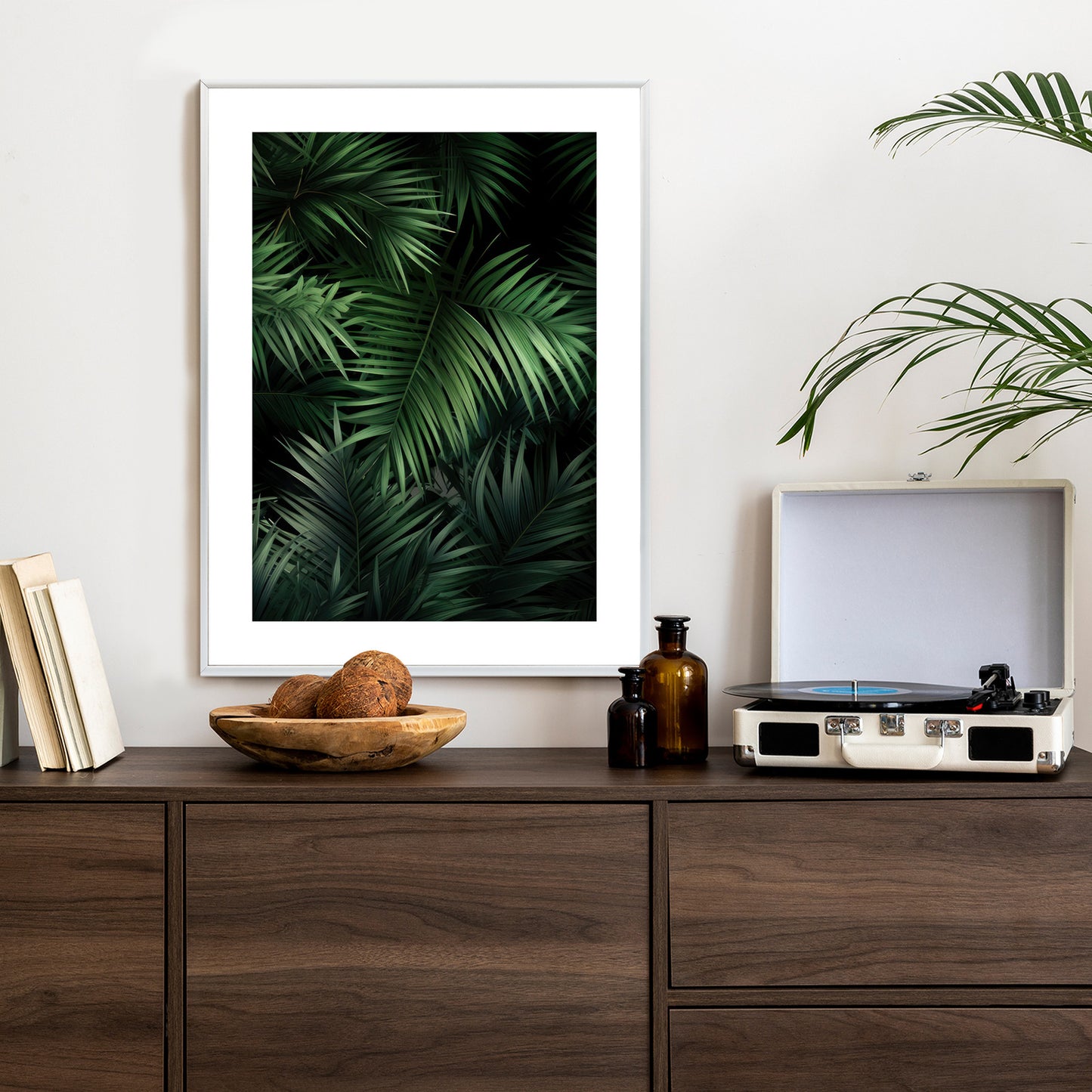 Poster Dunkle Bambusblätter Rahmen Holz Mit Passepartout Farbe Natürlich