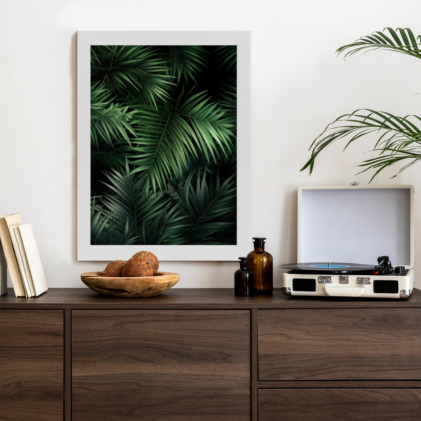 Poster Dunkle Bambusblätter Rahmen Holz Mit Passepartout Farbe Natürlich