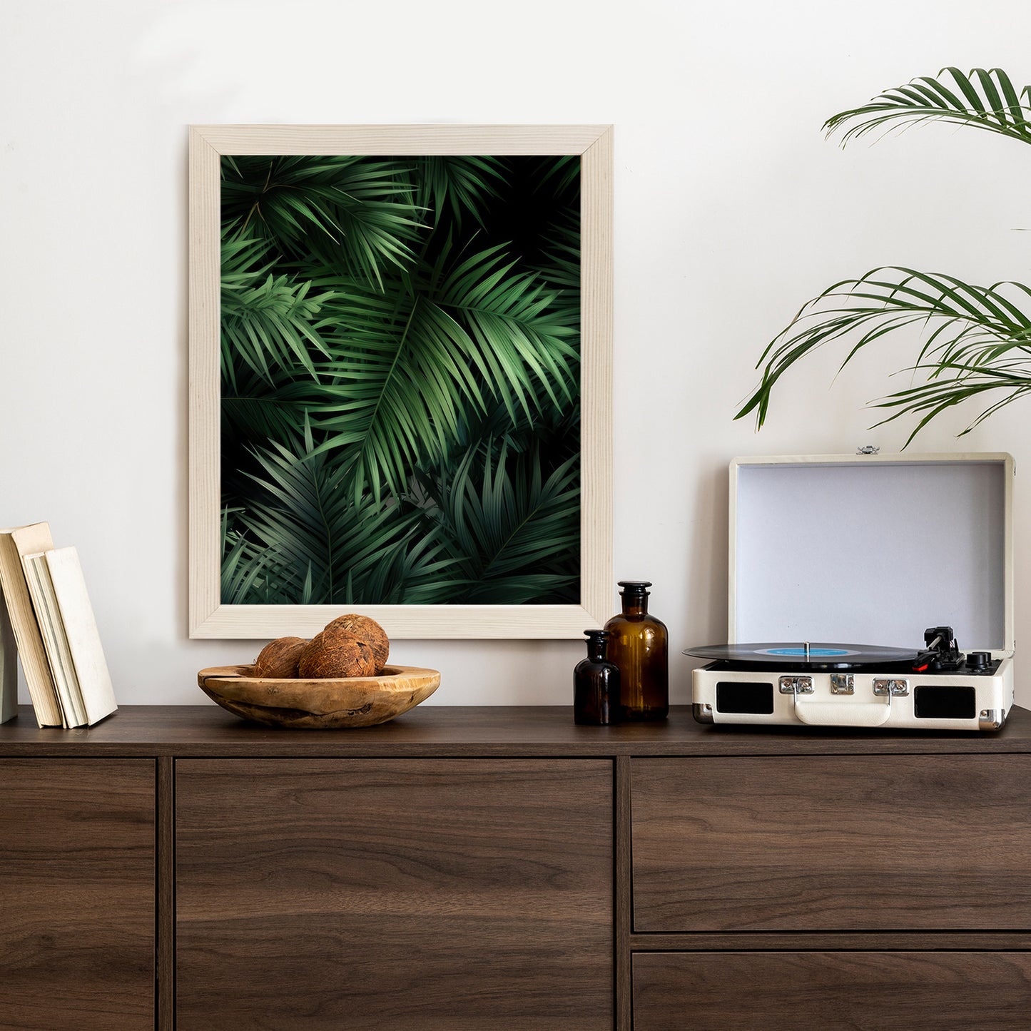 Poster Dunkle Bambusblätter Rahmen Holz Mit Passepartout Farbe Natürlich