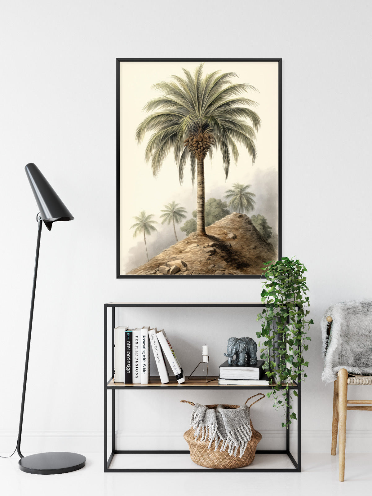 Poster Botanische Palme In Einer Wüstenlandschaft Rahmen Holz Mit Passepartout Farbe Natürlich