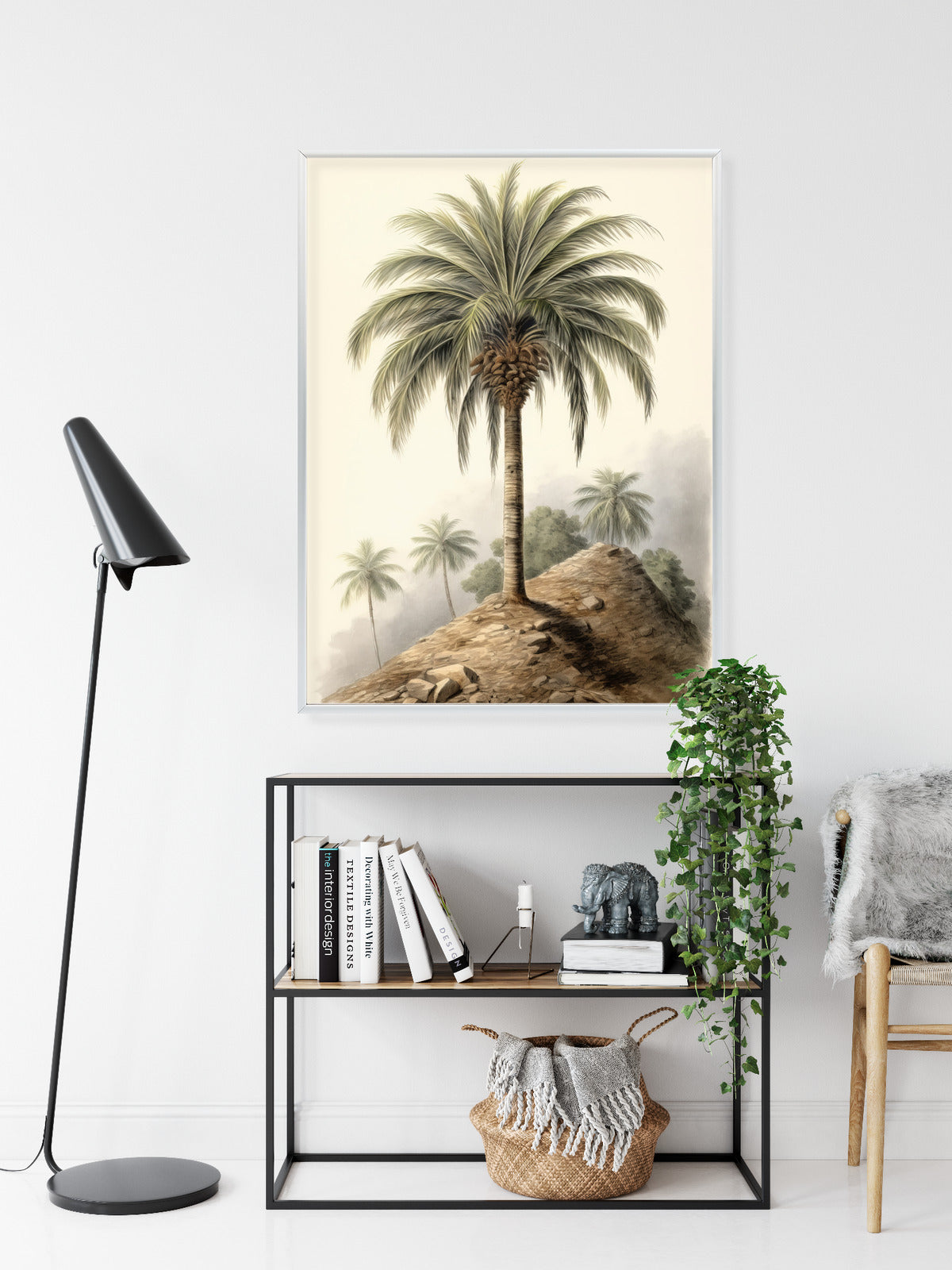 Poster Botanische Palme In Einer Wüstenlandschaft Rahmen Holz Mit Passepartout Farbe Natürlich