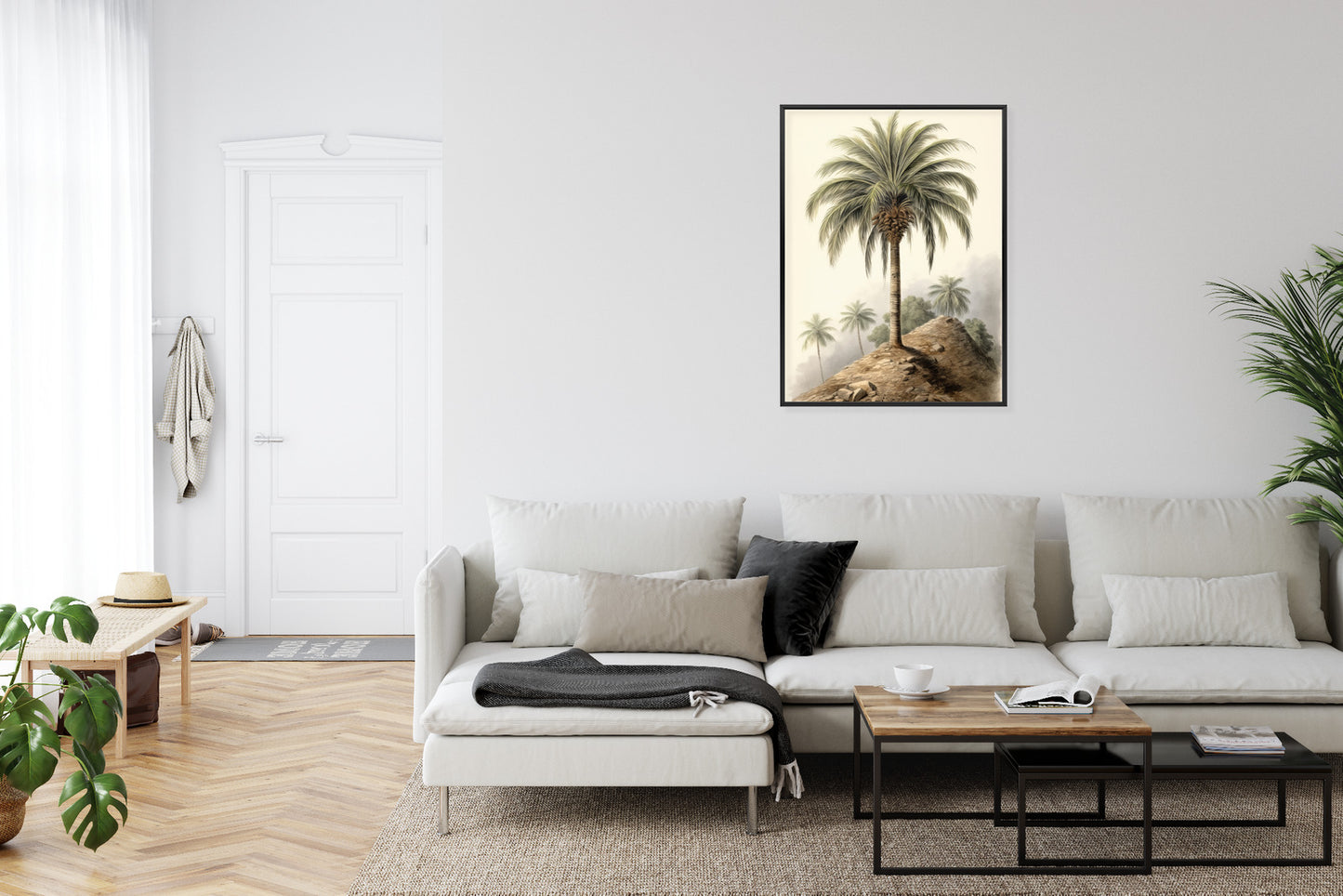 Poster Botanische Palme In Einer Wüstenlandschaft Rahmen Holz Mit Passepartout Farbe Natürlich