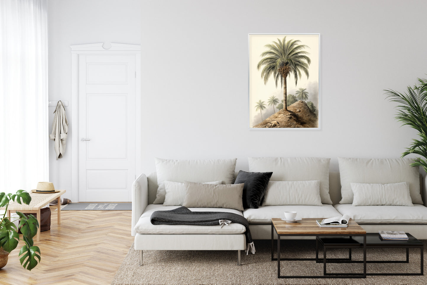 Poster Botanische Palme In Einer Wüstenlandschaft Rahmen Holz Mit Passepartout Farbe Natürlich