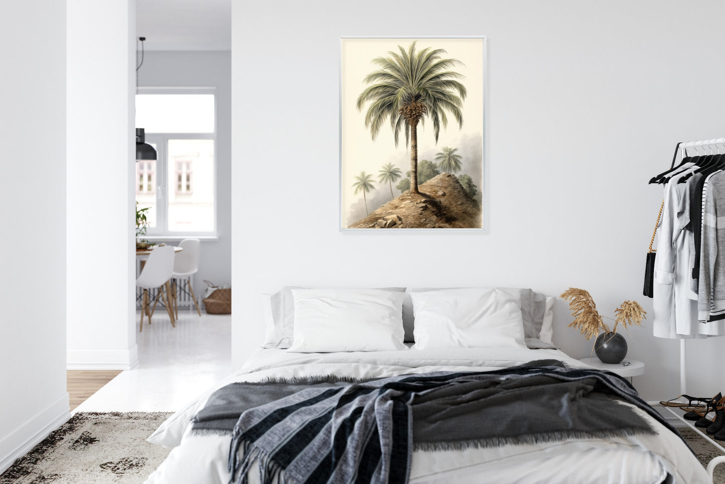 Poster Botanische Palme In Einer Wüstenlandschaft Rahmen Holz Mit Passepartout Farbe Natürlich