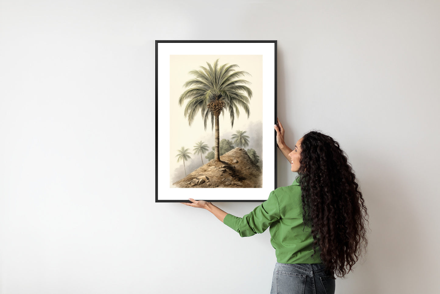 Poster Botanische Palme In Einer Wüstenlandschaft Rahmen Holz Mit Passepartout Farbe Natürlich
