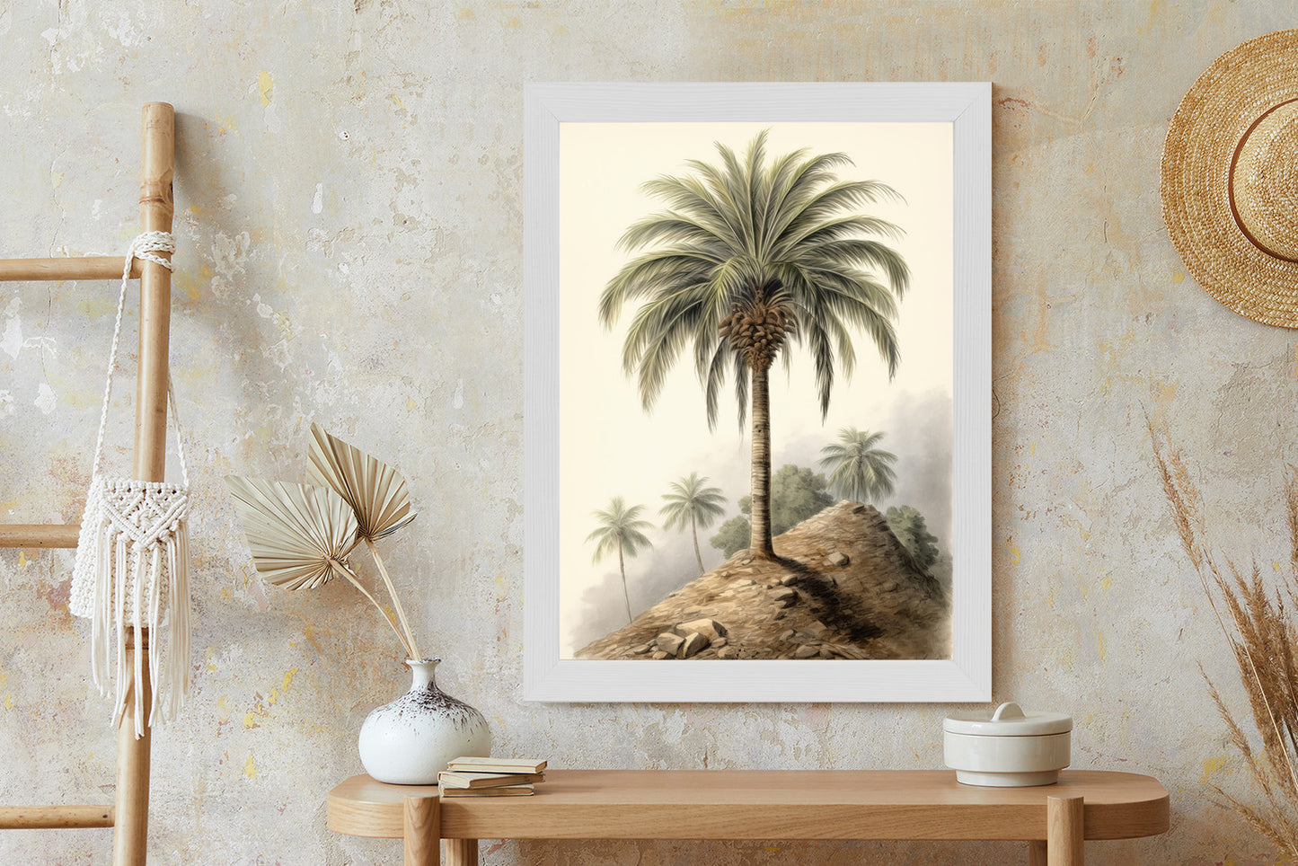 Poster Botanische Palme In Einer Wüstenlandschaft Rahmen Holz Mit Passepartout Farbe Natürlich