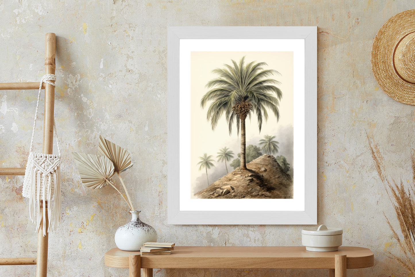 Poster Botanische Palme In Einer Wüstenlandschaft Rahmen Holz Mit Passepartout Farbe Natürlich