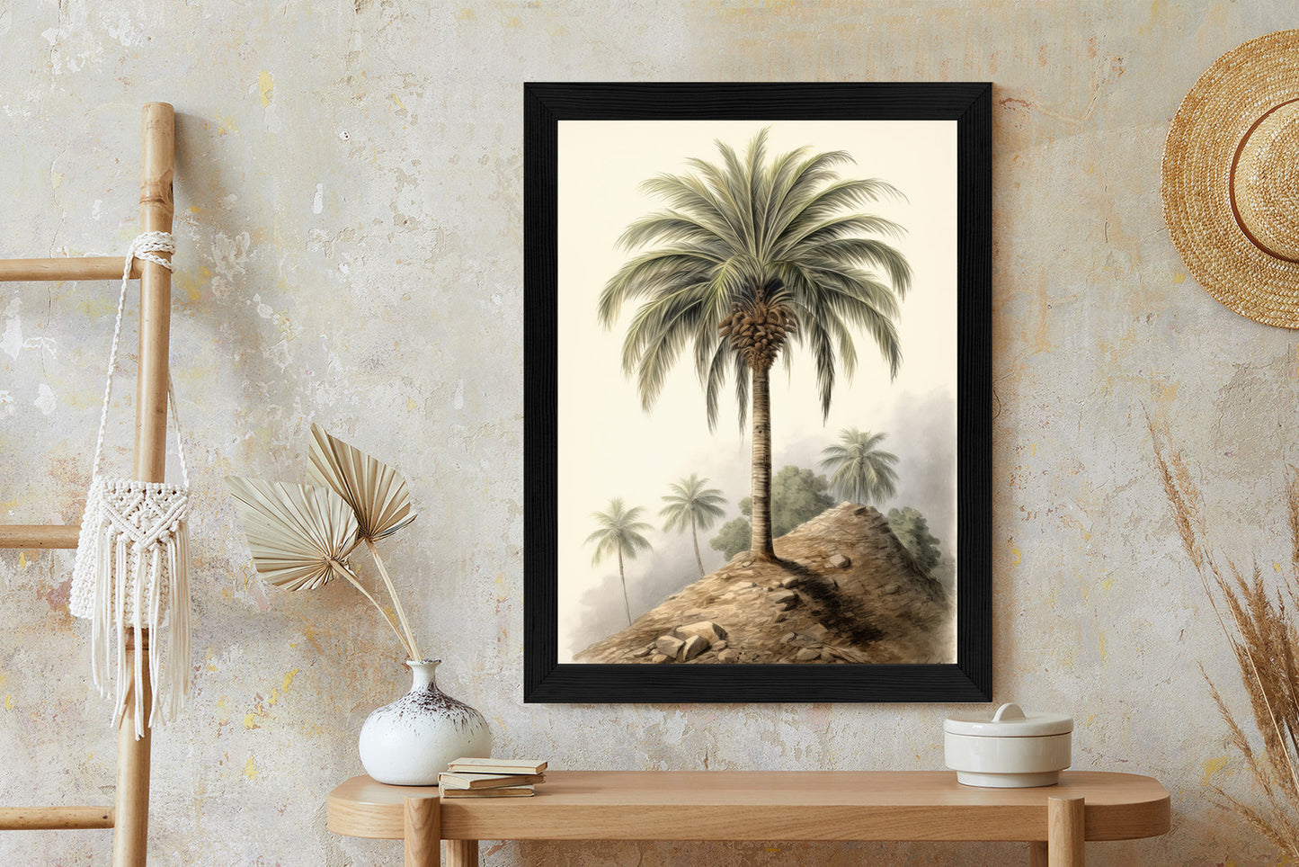 Poster Botanische Palme In Einer Wüstenlandschaft Rahmen Holz Mit Passepartout Farbe Natürlich