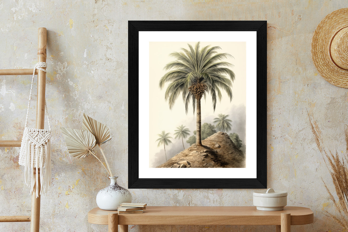 Poster Botanische Palme In Einer Wüstenlandschaft Rahmen Holz Mit Passepartout Farbe Natürlich
