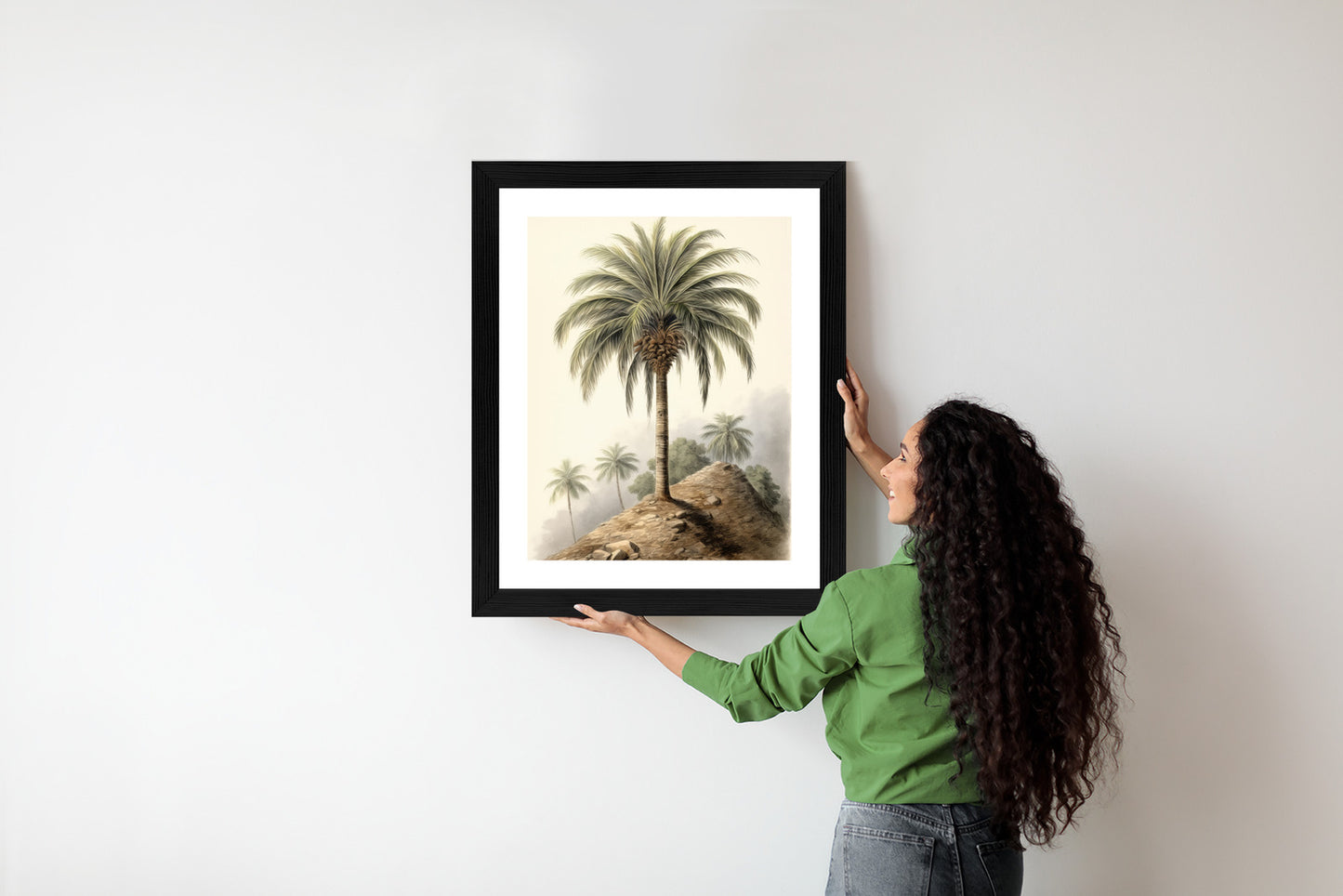 Poster Botanische Palme In Einer Wüstenlandschaft Rahmen Holz Mit Passepartout Farbe Natürlich