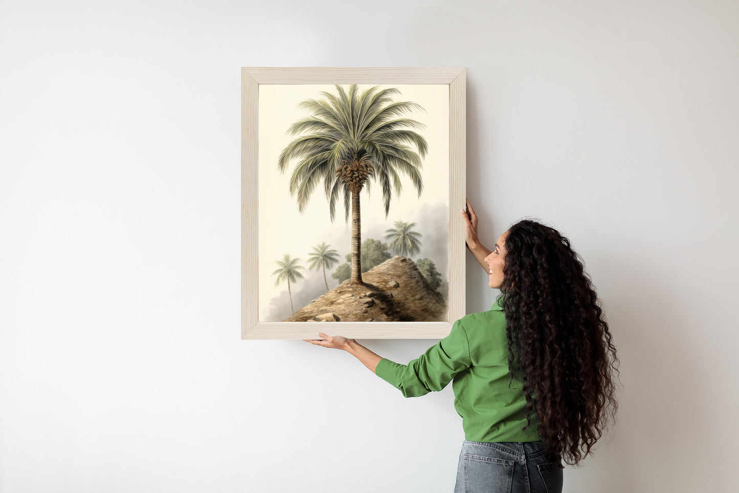 Poster Botanische Palme In Einer Wüstenlandschaft Rahmen Holz Mit Passepartout Farbe Natürlich