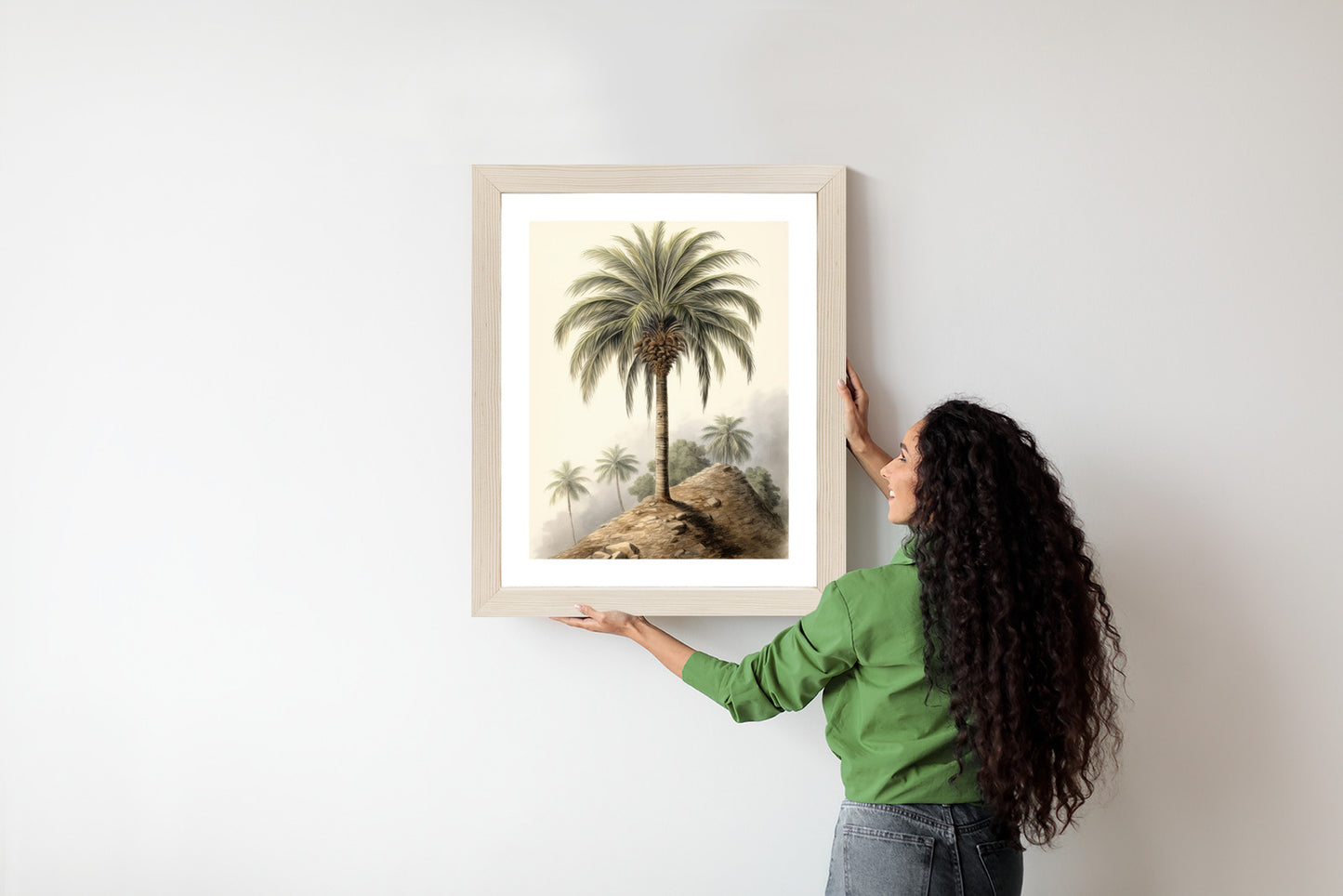 Poster Botanische Palme In Einer Wüstenlandschaft Rahmen Holz Mit Passepartout Farbe Natürlich