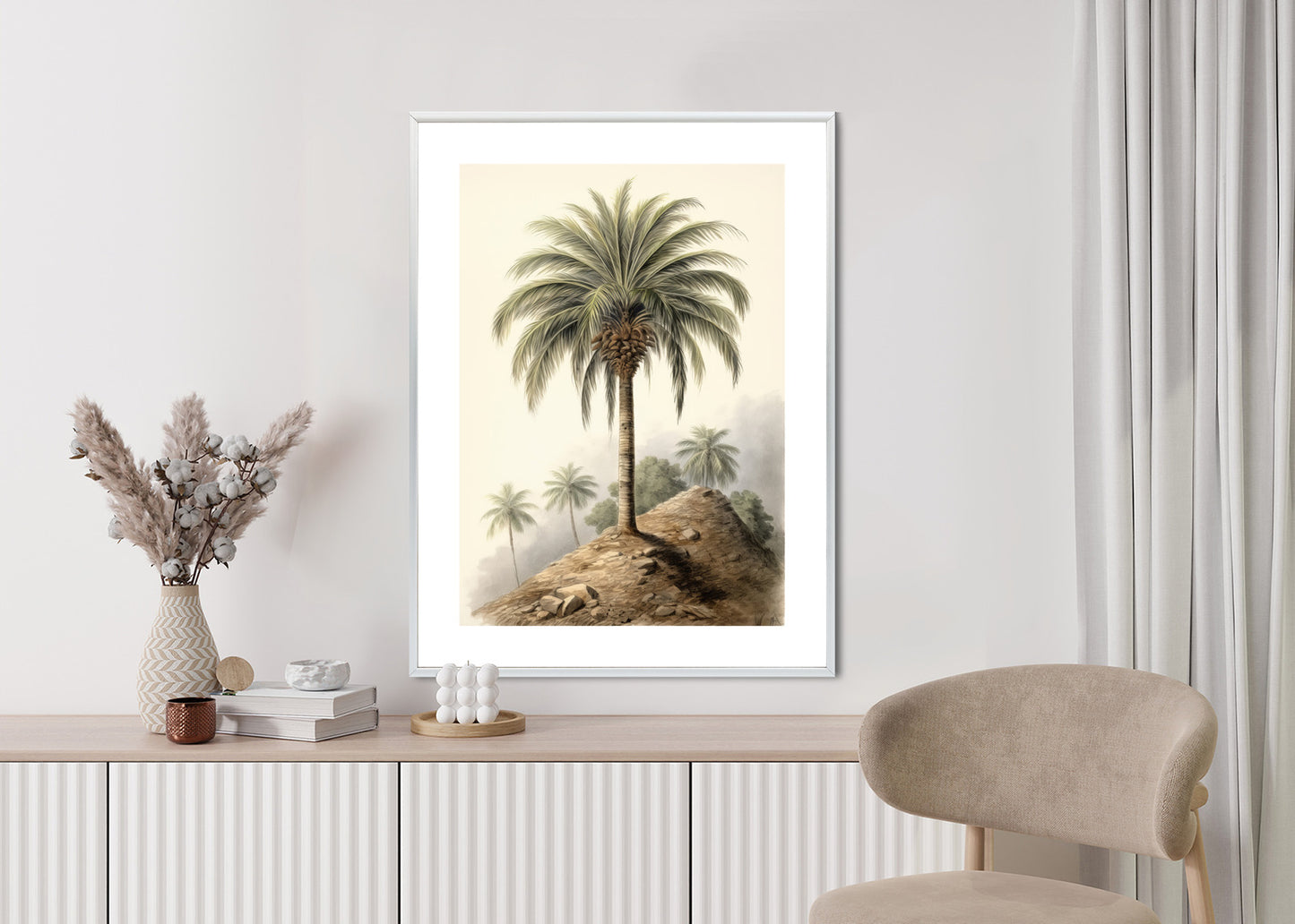Poster Botanische Palme In Einer Wüstenlandschaft Rahmen Holz Mit Passepartout Farbe Natürlich