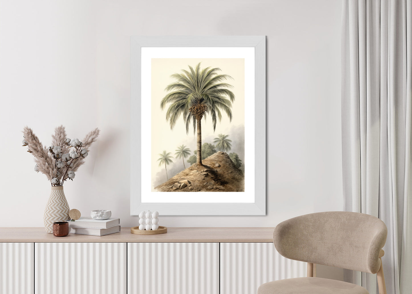 Poster Botanische Palme In Einer Wüstenlandschaft Rahmen Holz Mit Passepartout Farbe Natürlich