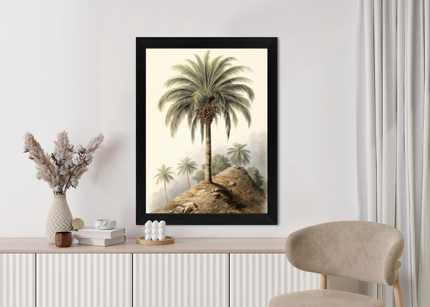 Poster Botanische Palme In Einer Wüstenlandschaft Rahmen Holz Mit Passepartout Farbe Natürlich