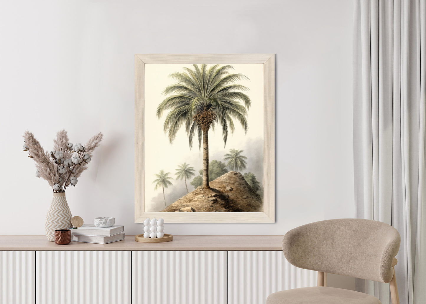 Poster Botanische Palme In Einer Wüstenlandschaft Rahmen Holz Mit Passepartout Farbe Natürlich
