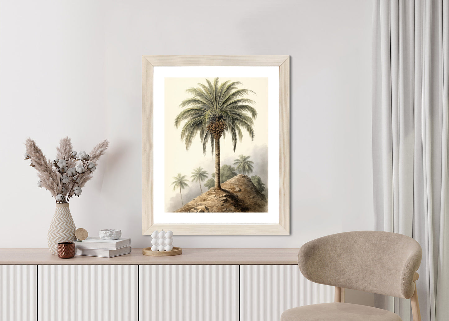 Poster Botanische Palme In Einer Wüstenlandschaft Rahmen Holz Mit Passepartout Farbe Natürlich