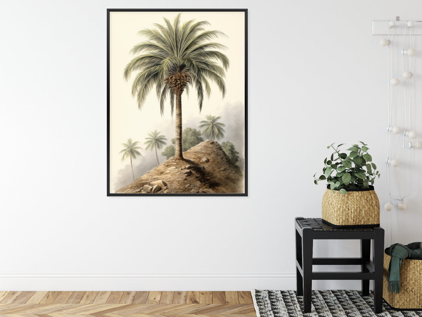 Poster Botanische Palme In Einer Wüstenlandschaft Rahmen Holz Mit Passepartout Farbe Natürlich