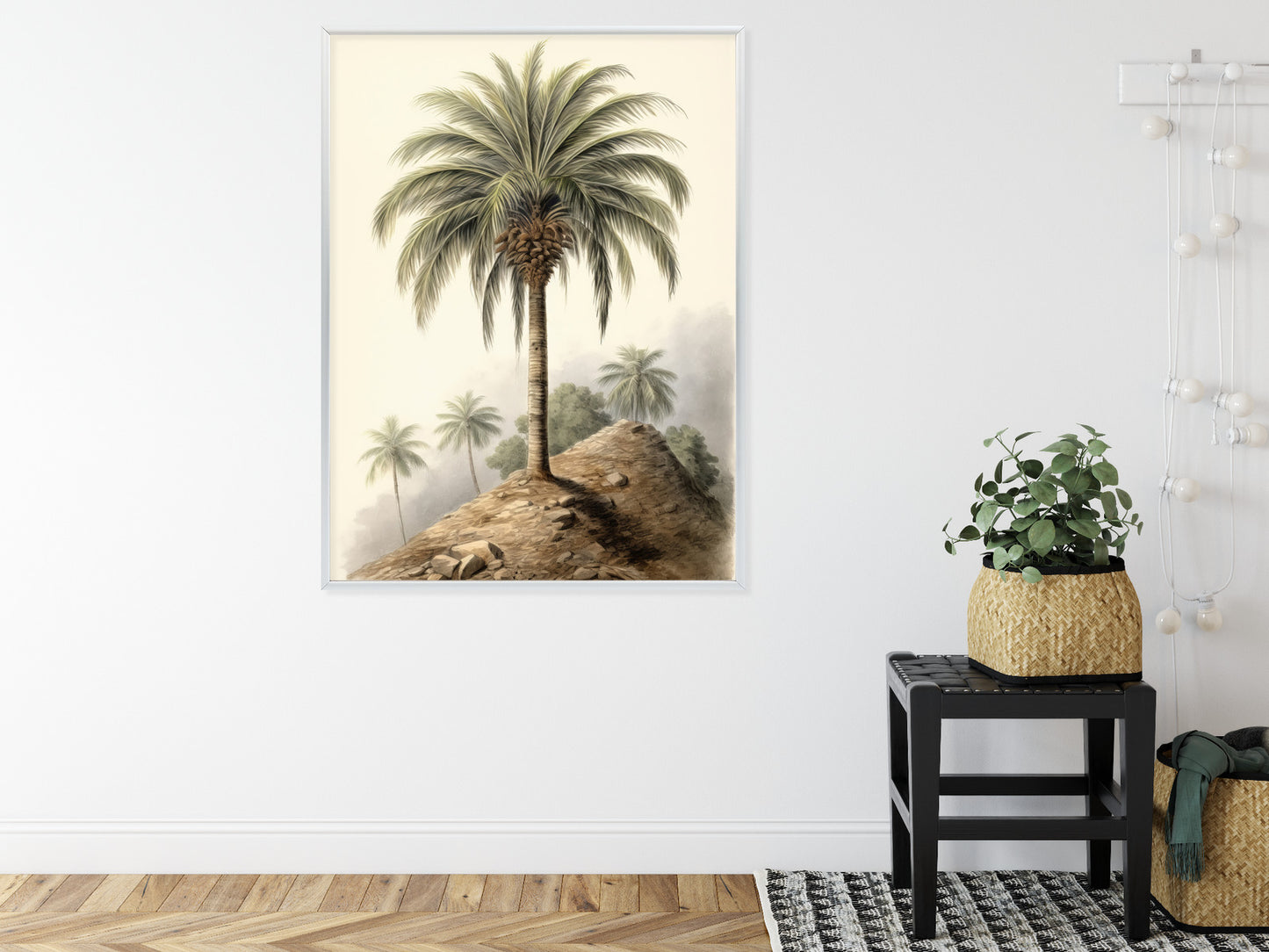 Poster Botanische Palme In Einer Wüstenlandschaft Rahmen Holz Mit Passepartout Farbe Natürlich