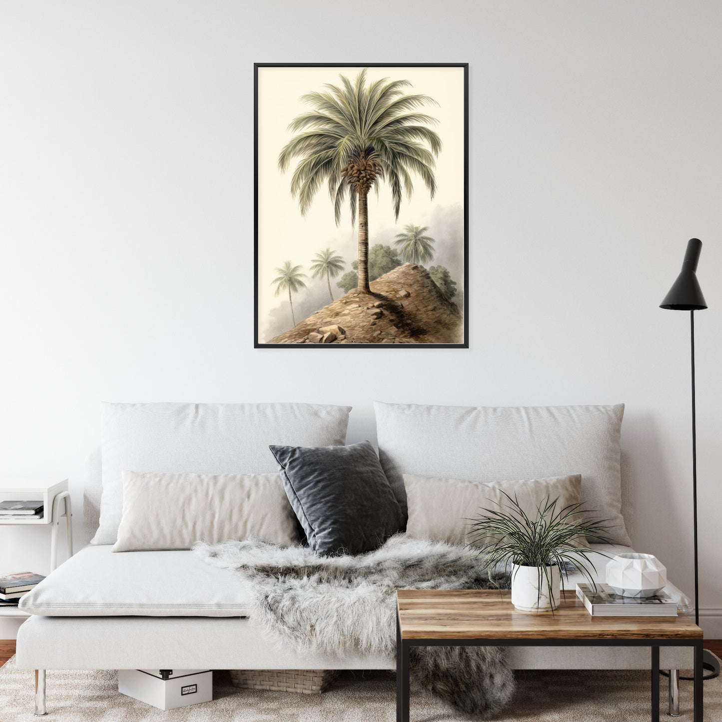 Poster Botanische Palme In Einer Wüstenlandschaft Rahmen Holz Mit Passepartout Farbe Natürlich