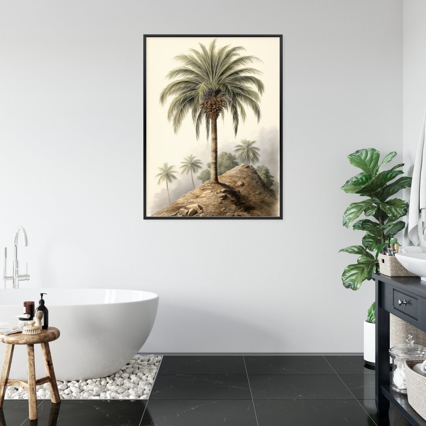 Poster Botanische Palme In Einer Wüstenlandschaft Rahmen Holz Mit Passepartout Farbe Natürlich