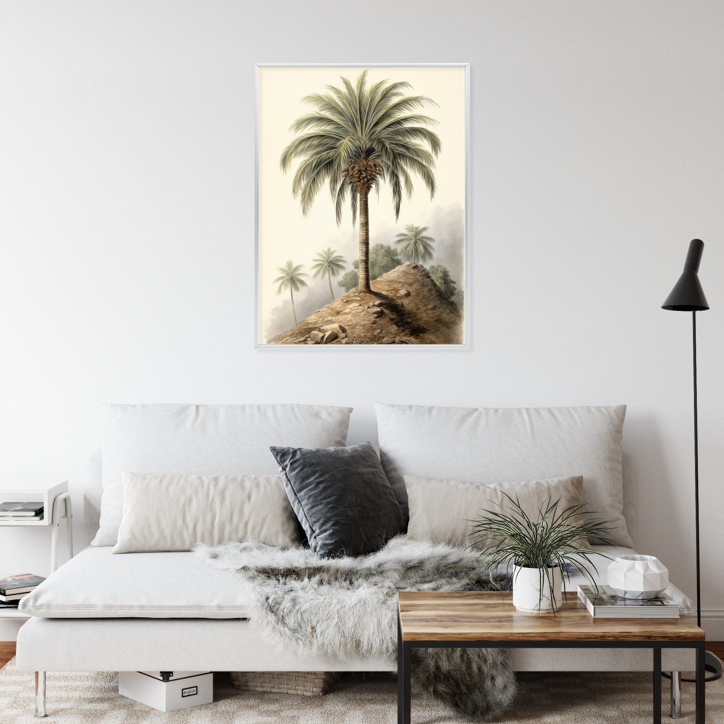 Poster Botanische Palme In Einer Wüstenlandschaft Rahmen Holz Mit Passepartout Farbe Natürlich
