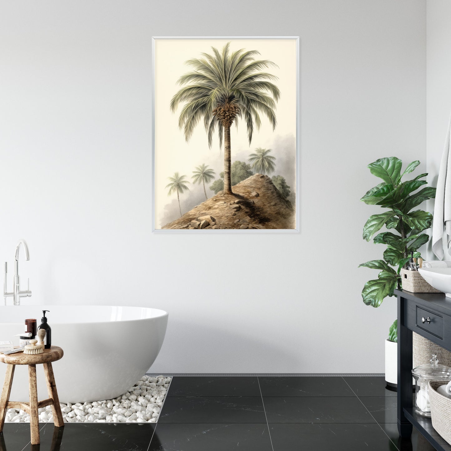 Poster Botanische Palme In Einer Wüstenlandschaft Rahmen Holz Mit Passepartout Farbe Natürlich